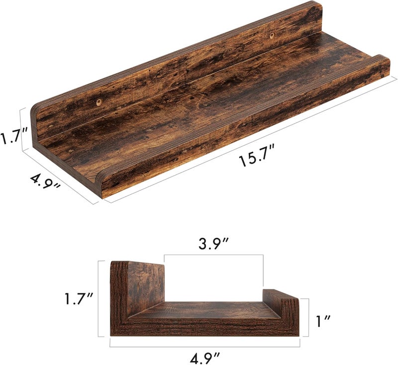 YUFLINX 16’’Rustic Brown Floating Shelves for Wall Set of 6,Rustic Wood Shelf for Room Decor/Storage/Display,Small Bookshelf,Wall Mounted Hanging Shelves for Bedroom, Bathroom, Living Room, Kitchen - Image 3